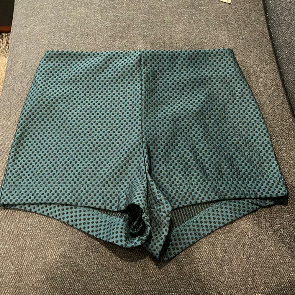 Forever 21 green shorts with black polka dots. Zipper back